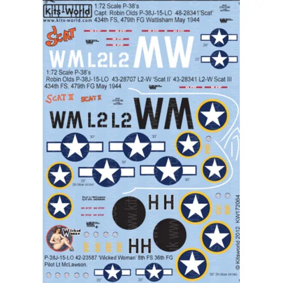 Kits World Kw172064 1/72 Decal For P-38 Lightning Accessories For Aircraft