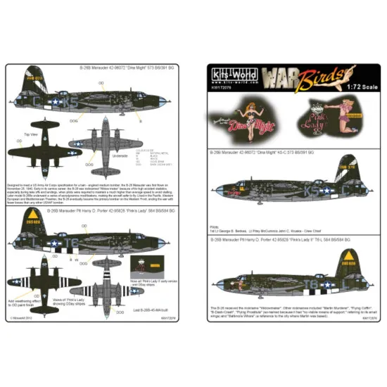 Kits World Kw172076 1/72 Decal For B-26b Marauder Accessories For Aircraft