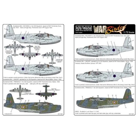 Kits World Kw172091 1/72 Decal For Mk.i Sunderlands Accessories For Aircraft