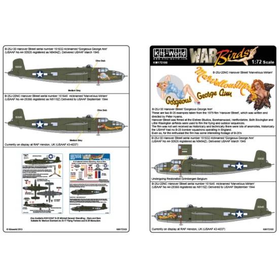 Kits World Kw172100 1/72 Decal For B-25j Mitchells Gorgeous George Ann