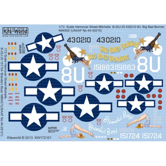 Kits World Kw172101 1/72 Decal For B-25j Mitchells Accessories For Aircraft
