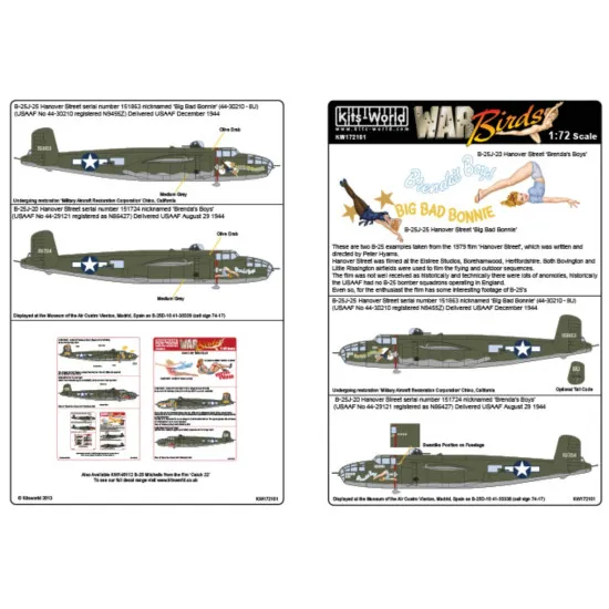 Kits World Kw172101 1/72 Decal For B-25j Mitchells Accessories For Aircraft