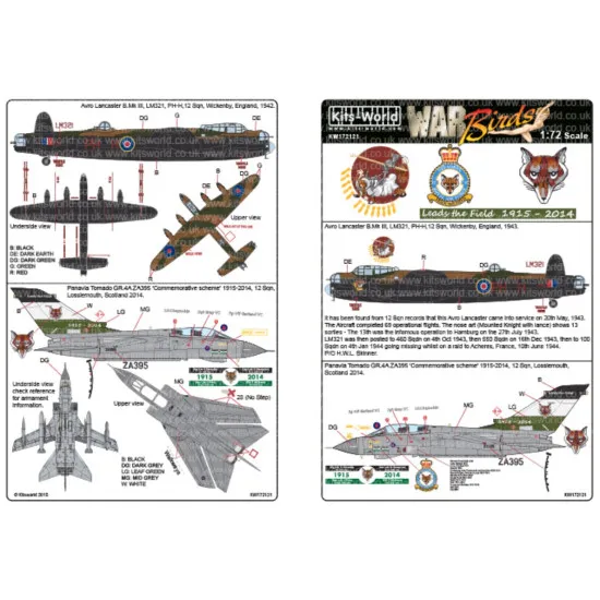 Kits World Kw172121 1/72 Decal For 12 Squadron Avro Lancaster Ph-h Panavia Tornado