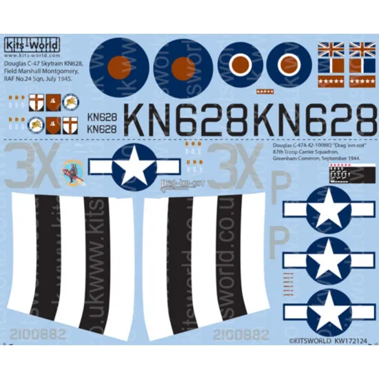 Kits World Kw172124 1/72 Douglas Dakota C-47 Skytrain Kn628 Field Marshall Montgomery