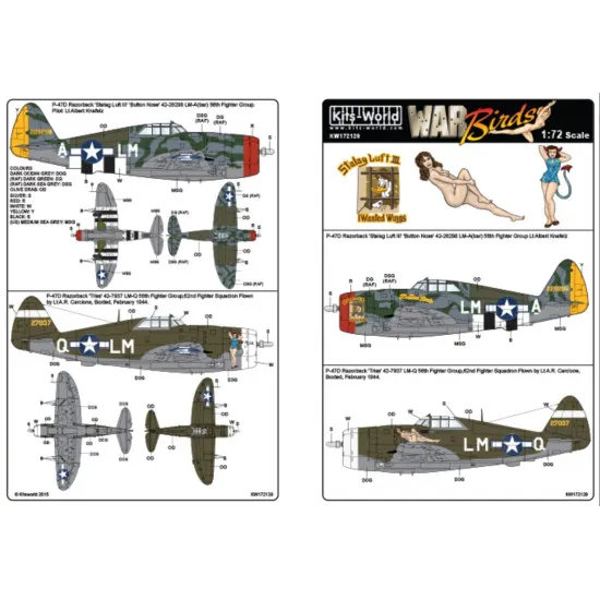 Kits World Kw172129 1/72 Decal For P-47d Razorbacks Button Nose Triss