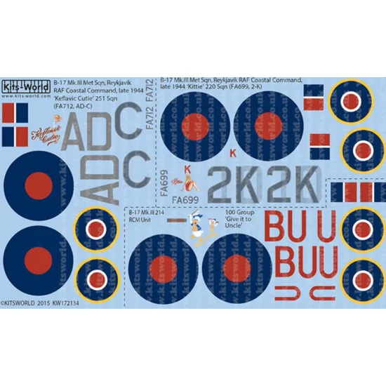 Kits World Kw172134 1/72 Decal For Boeing B-17 Mkiiis Accessories For Aircraft