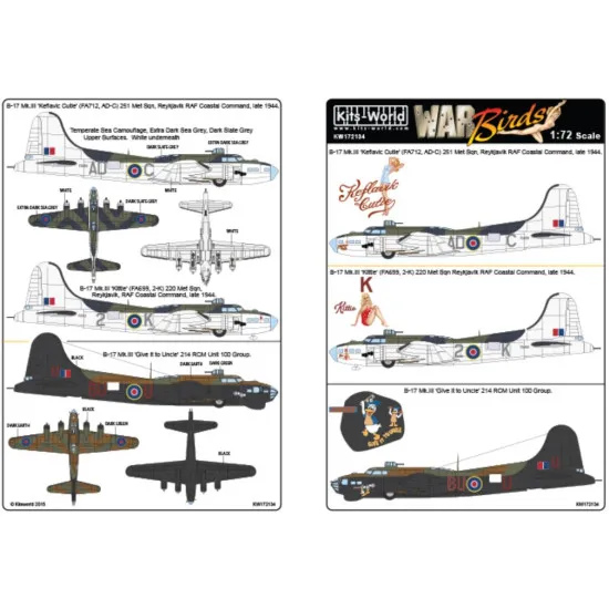 Kits World Kw172134 1/72 Decal For Boeing B-17 Mkiiis Accessories For Aircraft