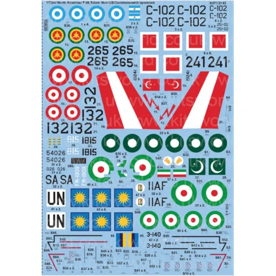 Kits World Kw172143 1/72 Decal For North American F-86 Sabre Accessories Kit