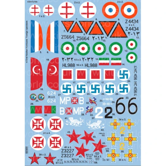 Kits World Kw172144 1/72 Decal For Hawker Hurricane- Foreign Operators