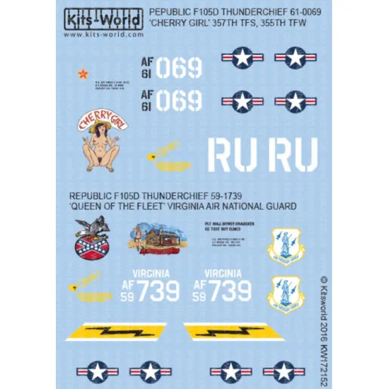 Kits World Kw172152 1/72 Decal F-105d Thunderchiefs Cherry Girl Queen Of The Fleet