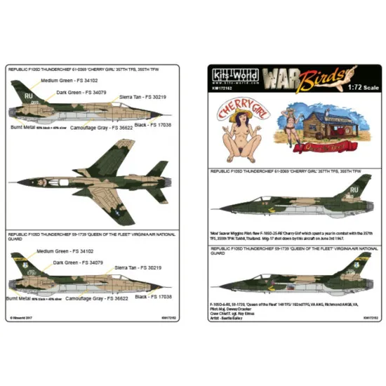 Kits World Kw172152 1/72 Decal F-105d Thunderchiefs Cherry Girl Queen Of The Fleet