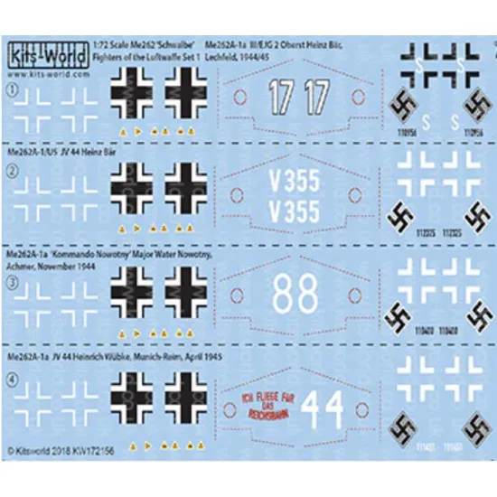Kits World Kw172156 1/72 Messerschmitt Me-262a-1a Iii/Ejg 2 Oberst Heinz Bar