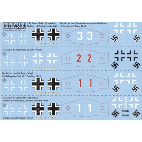 Kits World Kw172157 1/72 Messerschmitt Me-262a-1a Du Generalleutnant Adolf Galland