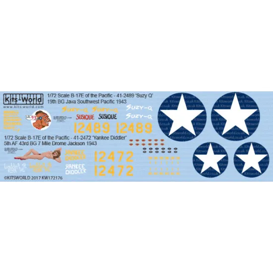 Kits World Kw172176 1/72 Decal For Boeing Flying Fortress B -17e Of The Pacific