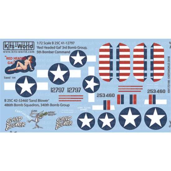 Kits World Kw172190 1/72 Decal For B-25c North American B-25 Mitchell