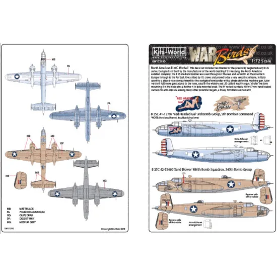 Kits World Kw172190 1/72 Decal For B-25c North American B-25 Mitchell