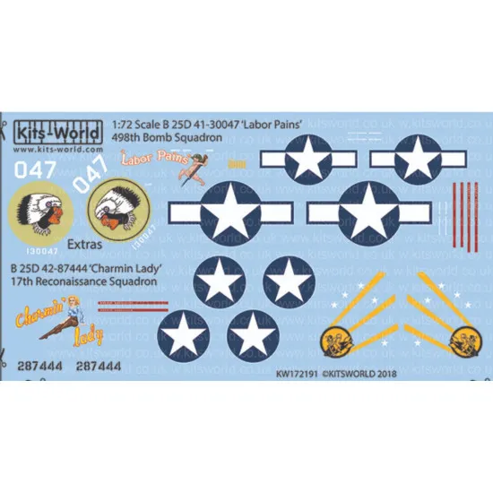 Kits World Kw172191 1/72 Decal For B-25d North American B-25 Mitchell