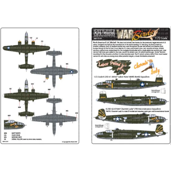 Kits World Kw172191 1/72 Decal For B-25d North American B-25 Mitchell