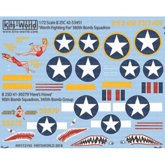 Kits World Kw172192 1/72 Decal For B-25c-d North American B-25 Mitchell