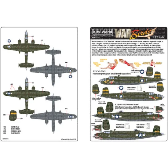 Kits World Kw172192 1/72 Decal For B-25c-d North American B-25 Mitchell