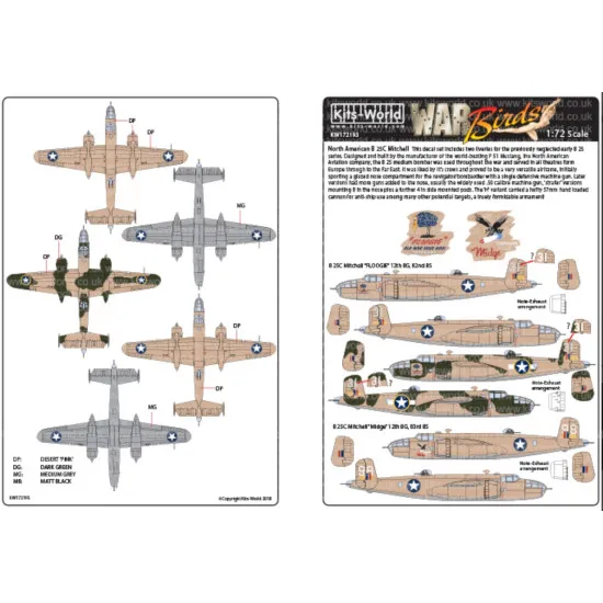 Kits World Kw172193 1/72 Decal For B-25c North American B-25 Mitchell