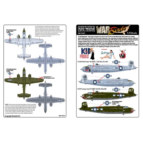 Kits World Kw172197 1/72 Decal For North American B-25h Mitchell
