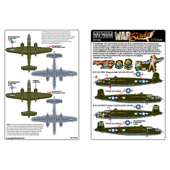 Kits World Kw172200 1/72 Decal For North American B-25j Mitchell Niagaras Belle