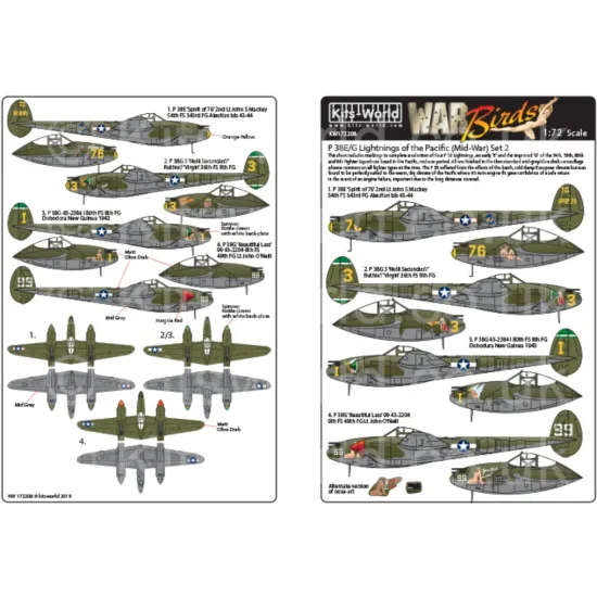 Kits World Kw172208 1/72 Decal P-38 Lightnings Of The Pacific Late War Set Two