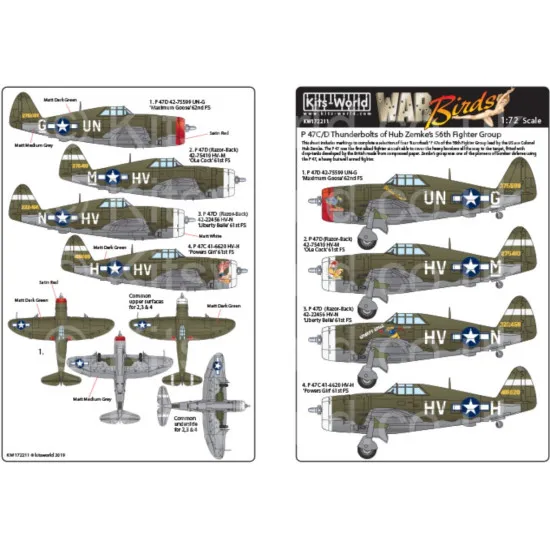 Kits World Kw172211 1/72 P 47c/D Thunderbolts Of Hub Zemkes 56th Fighter Group