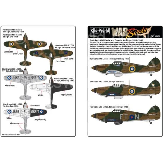 Kits World Kw172213 1/72 Pre And Early Wwii Serial And Cocarde Markings 1938 1940