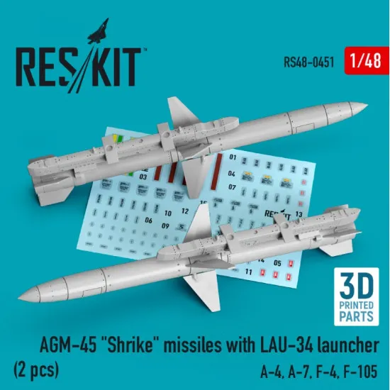 Reskit Rs48-0451 1/48 Agm45 Shrike Missiles With Lau34 Launcher 2 Pcs A4 A7 F4 F105 3d Printed