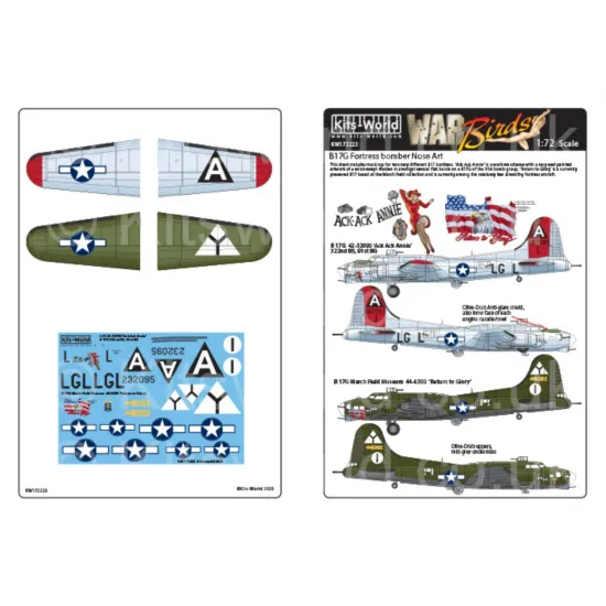 Kits World Kw172223 1/72 Decal For Boeing B-17g Flying Fortress Accessories Kit