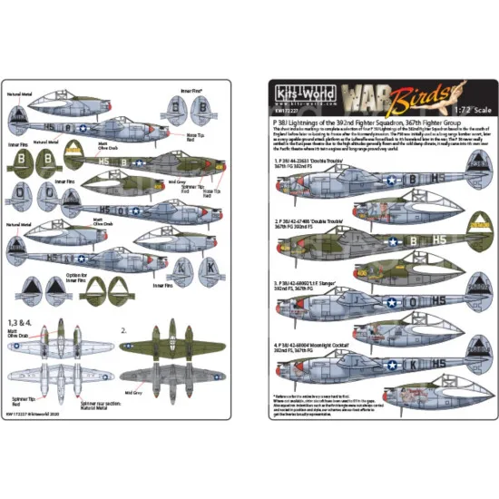 Kits World Kw172227 1/72 Decal For Lockheed P-38j Lightnings Accessories Kit