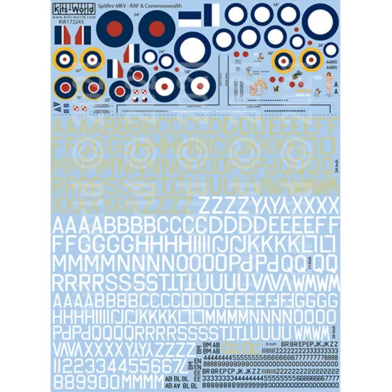 Kits World Kw172243 1/72 Decal For Spitfire Nose Art- Lettering-numbers