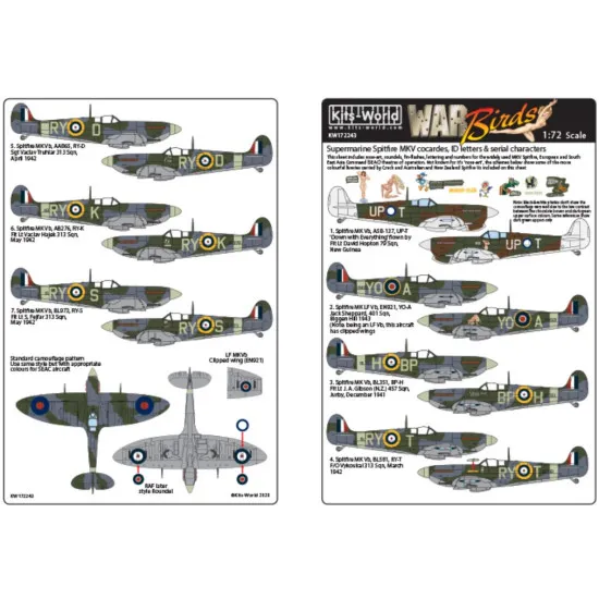 Kits World Kw172243 1/72 Decal For Spitfire Nose Art- Lettering-numbers