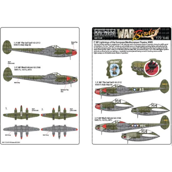 Kits World Kw172247 1/72 Decal For Lockheed P-38f Lightning Accessories Kit