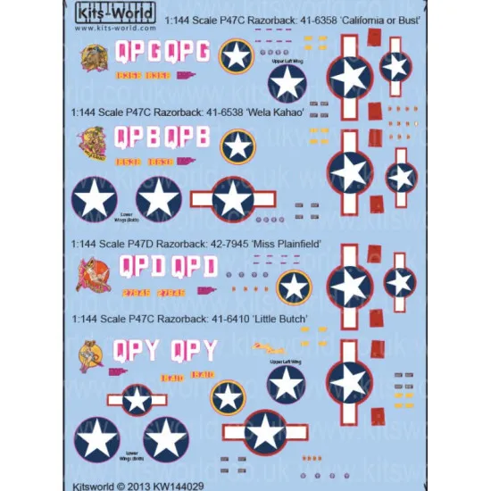 Kits World Kw144029 1/144 Decal For P-47c/D Razorbacks Accessories For Aircraft
