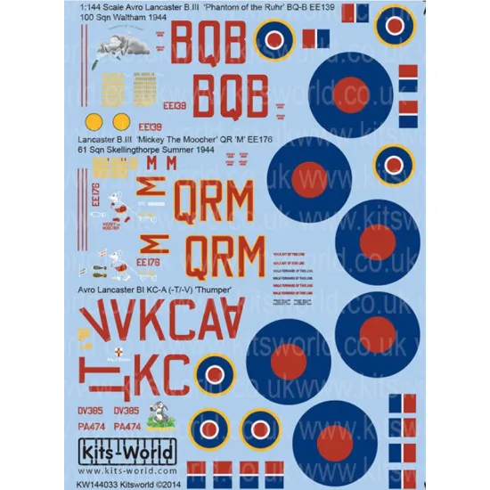 Kits World Kw144033 1/144 Decal For Bi - Biii Avro Lancasters Accessories Kit