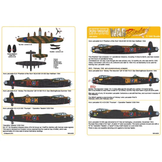 Kits World Kw144033 1/144 Decal For Bi - Biii Avro Lancasters Accessories Kit
