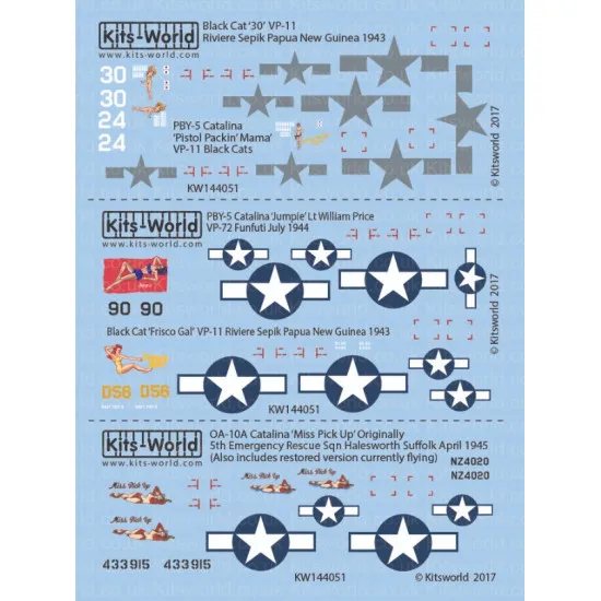Kits World Kw144051 1/144 Decal For Black Cat - Pby-5 - Oa-10a Catalinas