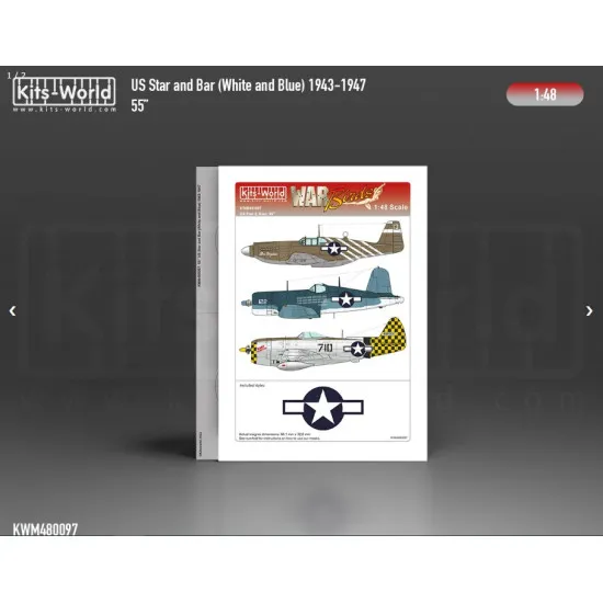 Kits World Kwm480097 1/48 Mask Usaaf Star And Bar 1943 1947 55 Inch 60.1x32.6mm