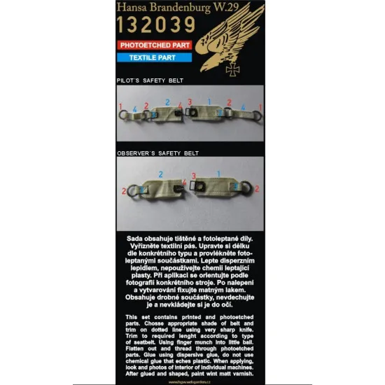 Hgw 132039 1/32 Seatbelts For Hansa Brandenburg W.29 For Wingnut Wings Kits