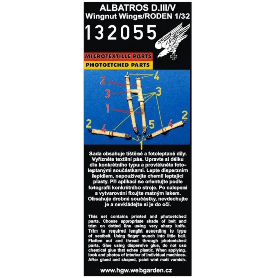 Hgw 132055 1/32 Seatbelts For Albatros D.iii/D.v/D.va For Wingnut Wings Kits