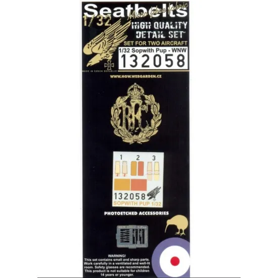 Hgw 132058 1/32 Seatbelts For Sopwith Pup For Wingnut Wings Kits