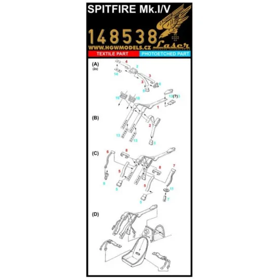 Hgw 148538 1/48 Seatbelts For Spitfire Mk.i/V Accessories For Aircraft