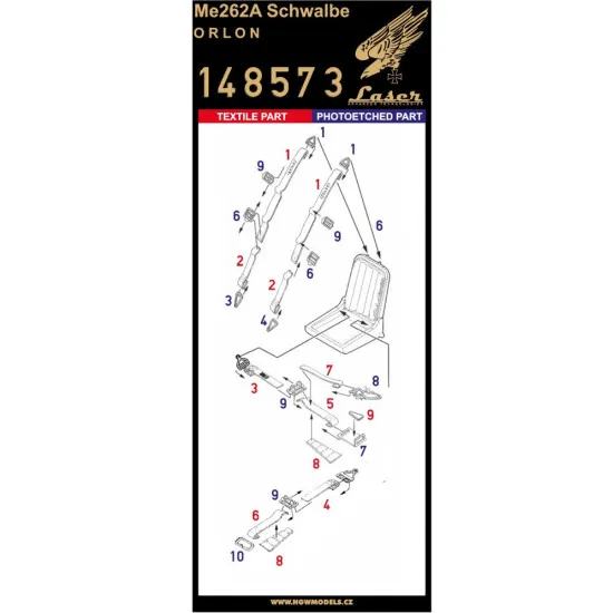 Hgw 148573 1/48 Seatbelts For Me262a Schwalbe Orlon Accessories For Aircraft