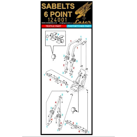 Hgw 124001 1/24 Seatbelts Sabelt 6 Point Red Accessories For Aircraft