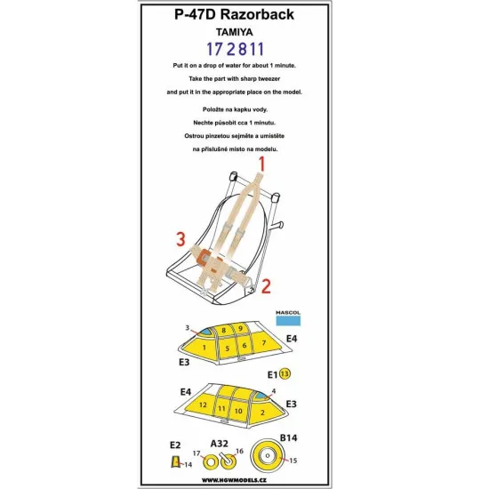 Hgw 172811 1/72 Seatbelts And Mask For P-47d Razorback Basic Line For Tamiya