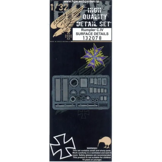 Hgw 132078 1/32 Photo-etched For Rumpler C.iv Surface Details For Wingnut Wings