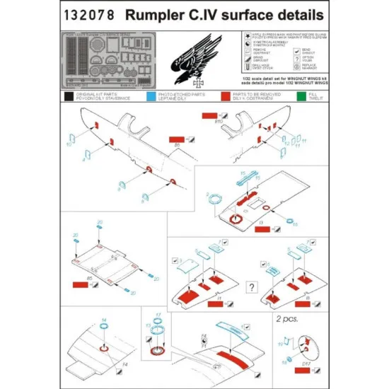 Hgw 132078 1/32 Photo-etched For Rumpler C.iv Surface Details For Wingnut Wings